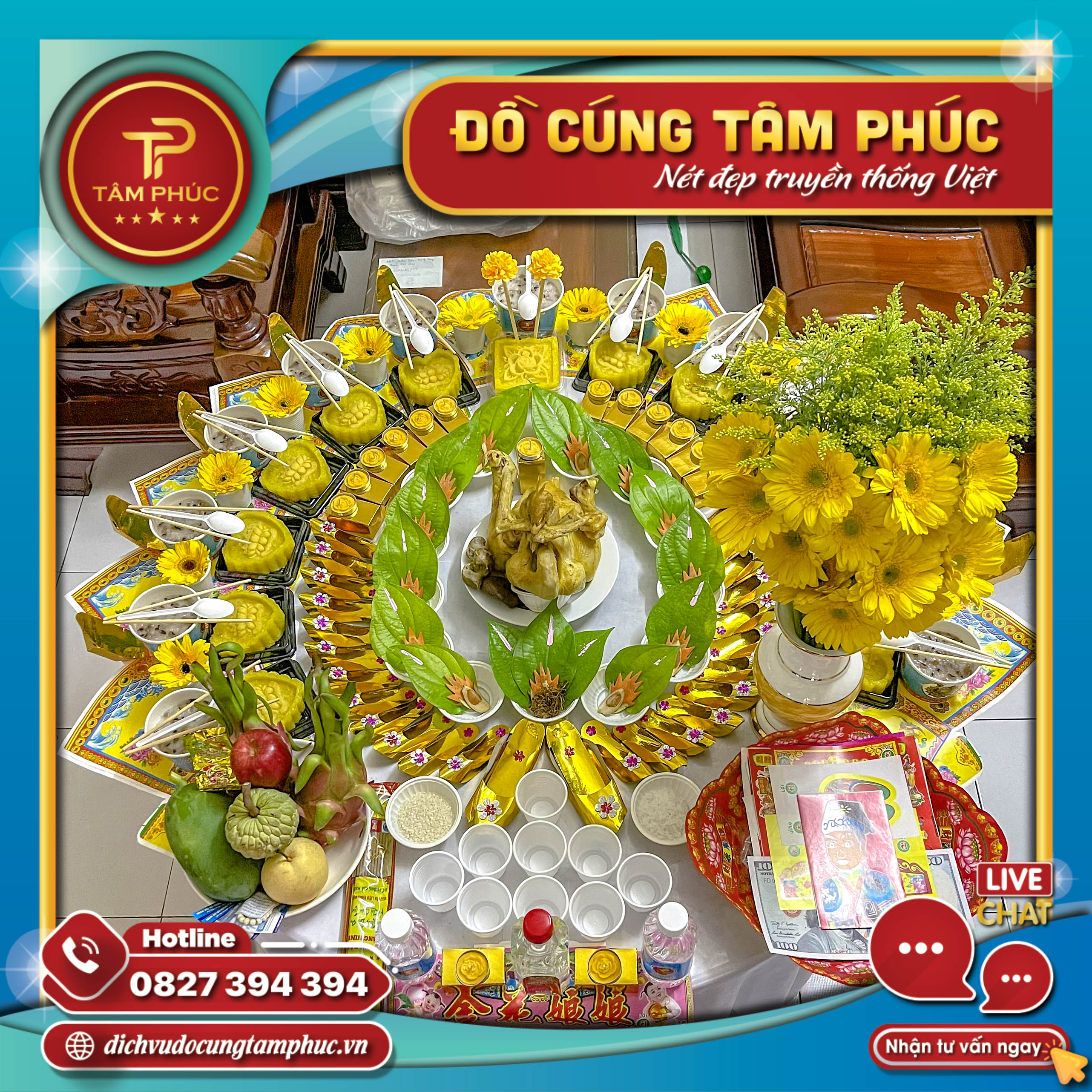 Mâm cúng Đầy Tháng Tone màu Vàng cho bé.